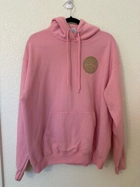 PORT & CO Vivian bubblegum pink pullover hoodie w/front pocket, size Large
